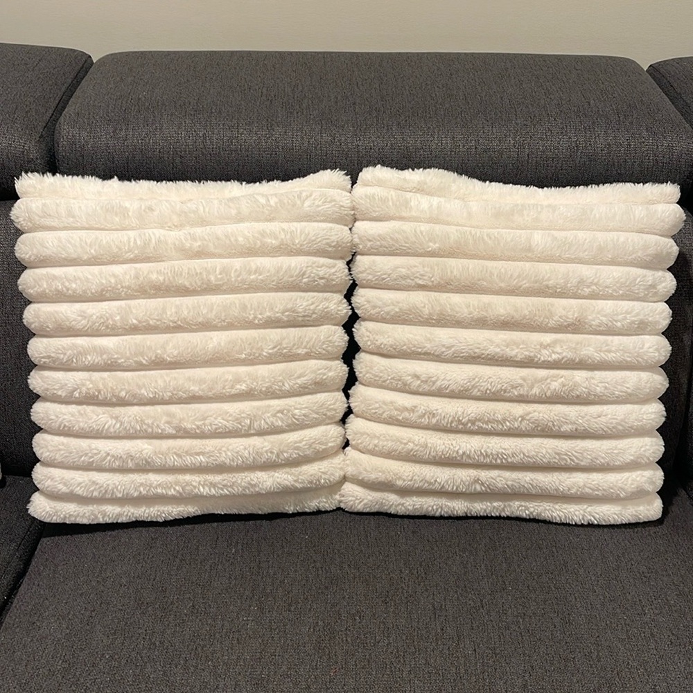 Set of Cream/Ivory Plush Throw Pillows